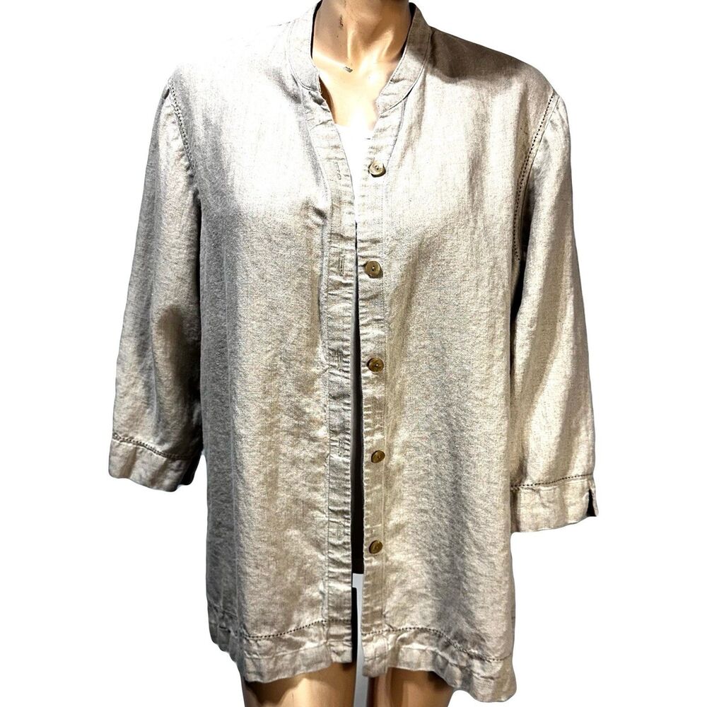 Preston & York Women's 100% Linen Button Shirt Jacket Size XL Beige Natural